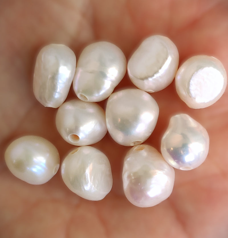 10x 2mm Big Large Hole White  Baroque Freshwater Pearl Beads for Jewellery Making