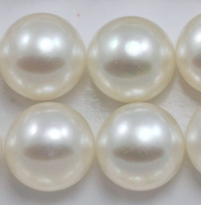 Ivory White Button Half-drilled Flat Back Freshwater Pearls for Making Earrings AAA