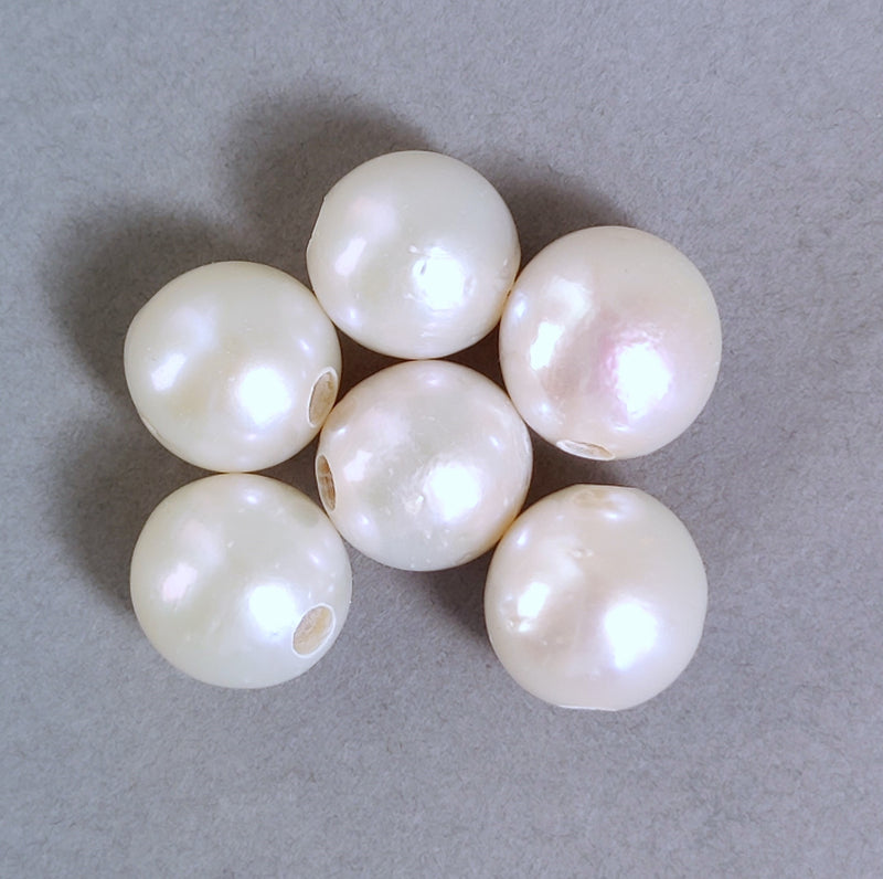 3mm Large Hole White Large Nucleated Round Baroque Genuine Freshwater Pearls Beads 12-14mm