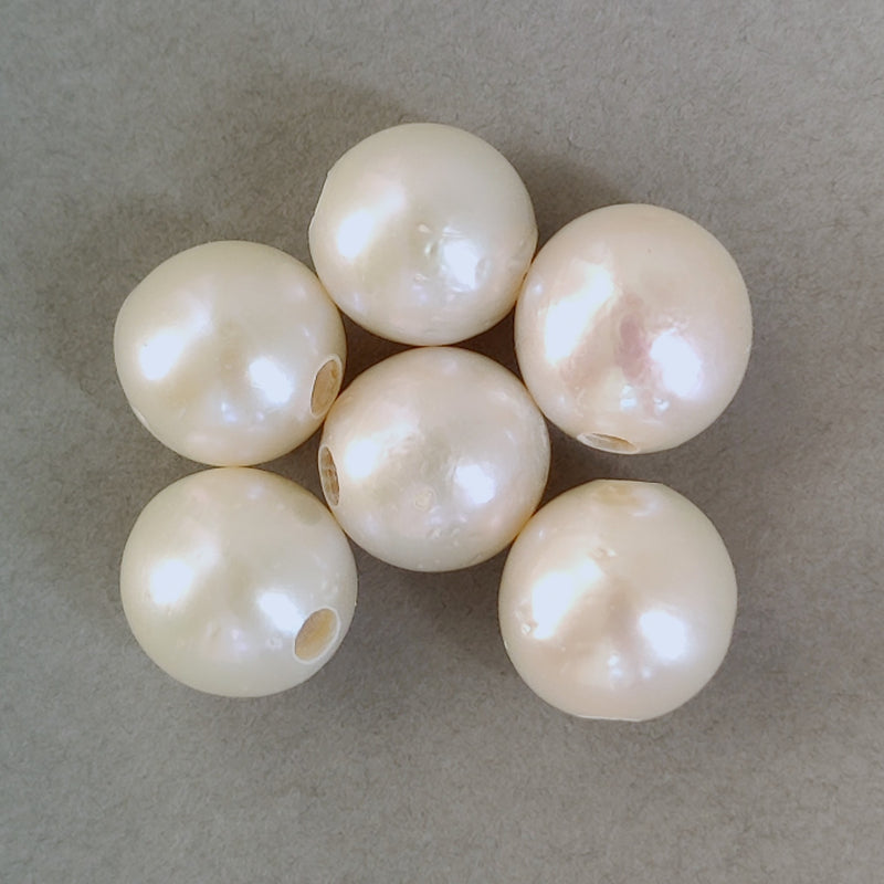3mm Large Hole White Large Nucleated Round Baroque Genuine Freshwater Pearls Beads 12-14mm
