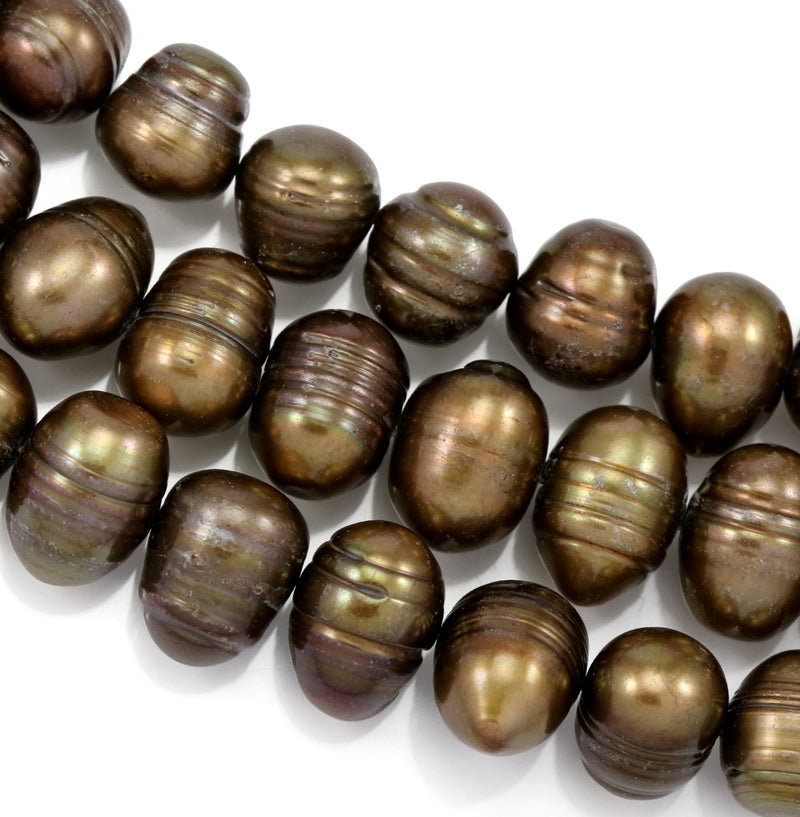 Round Potato Freshwater Pearls for Jewellery Making - Pearl Beads 10-11 mm Bronze Copper