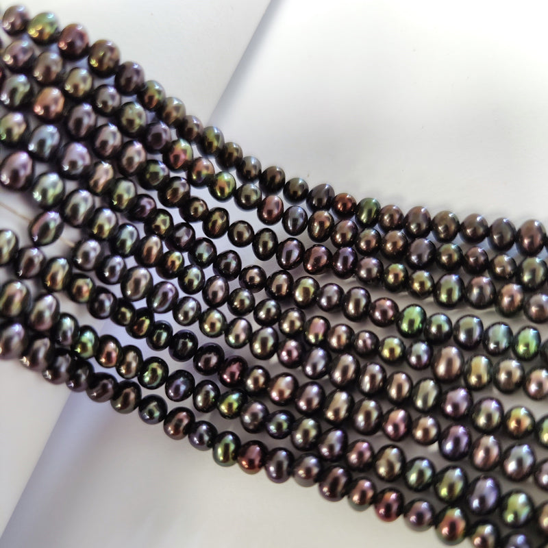 Small Peacock Black Near Round Oval Freshwater Pearls 4 mm for Jewellery Making A