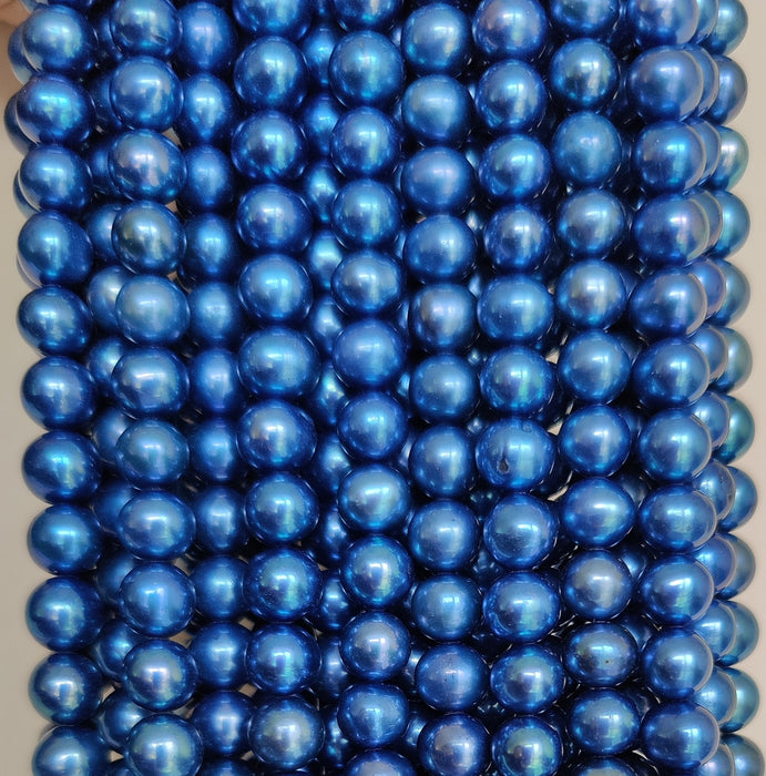 8mm Electric Blue Near Round Genuine Freshwater Pearls for Jewellery Making