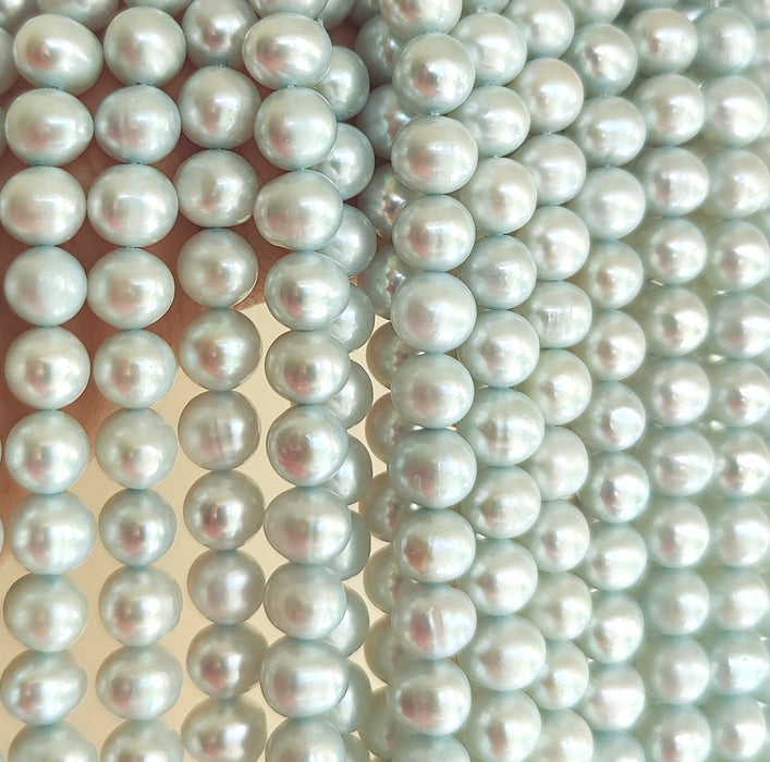 Pale Pastel Blue Near Round Genuine Freshwater Pearls for Jewellery Making-1 String 7-8mm