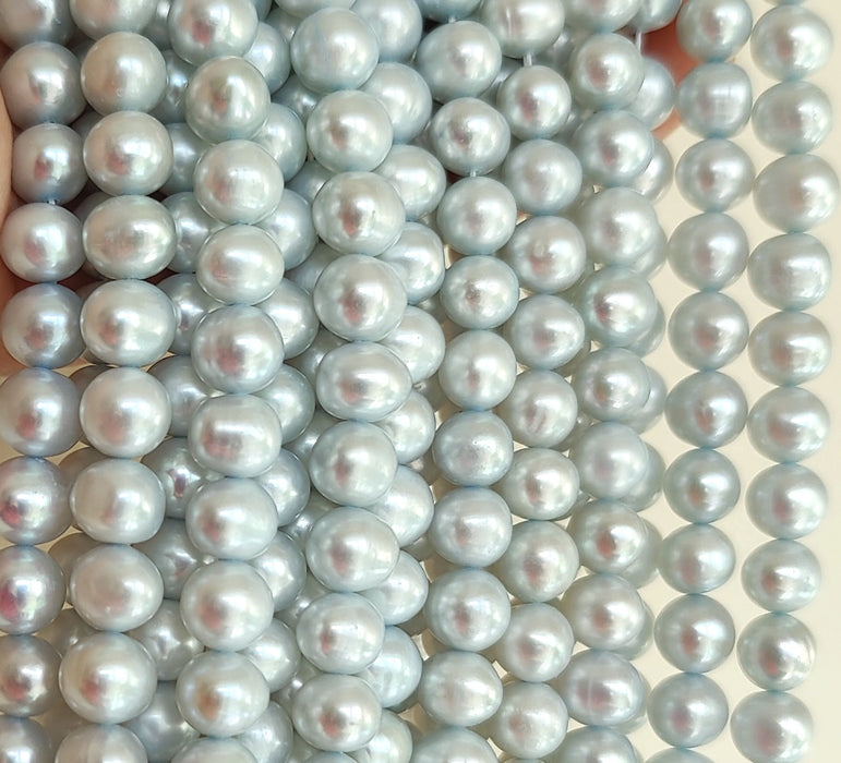 Pale Pastel Blue Near Round Genuine Freshwater Pearls for Jewellery Making-1 String 7-8mm