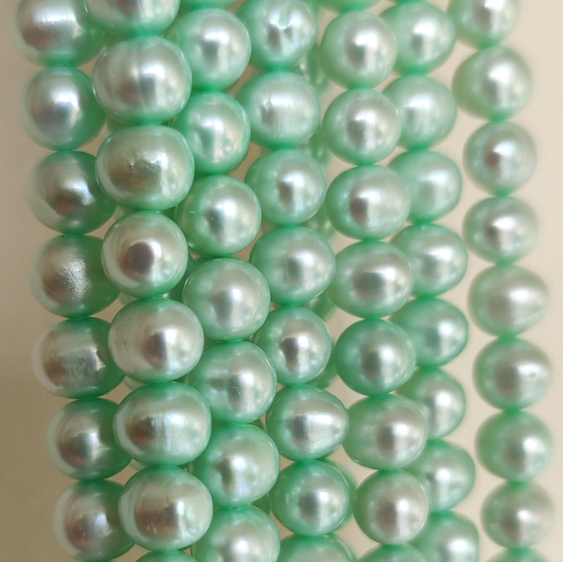 Mint Green Near Round Genuine Freshwater Pearls for Jewellery Making-1 String 7-8mm