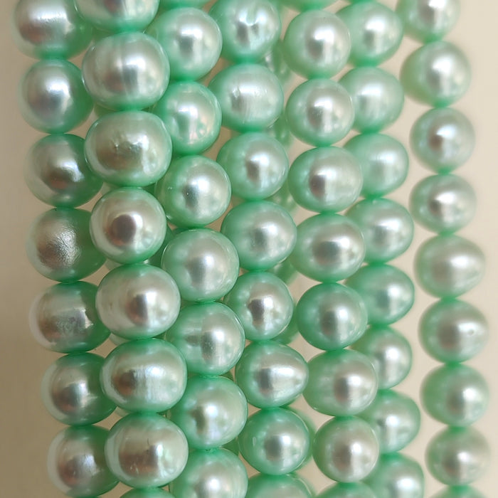 Mint Green Near Round Genuine Freshwater Pearls for Jewellery Making-1 String 7-8mm