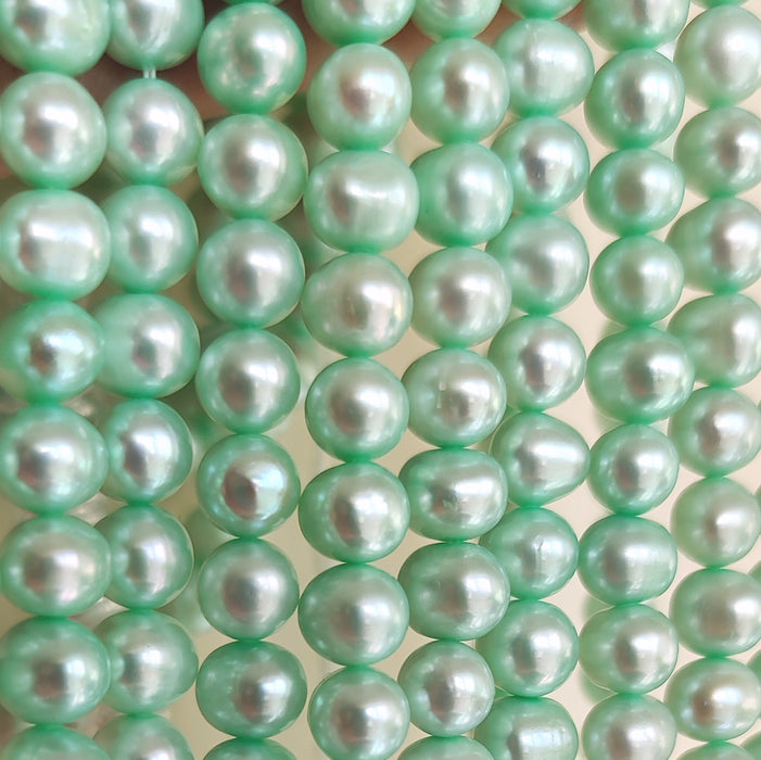 Mint Green Near Round Genuine Freshwater Pearls for Jewellery Making-1 String 7-8mm