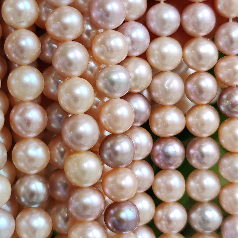 7 mm Dusty Pink Peach Mixed Natural Colours Near Round Freshwater Pearls Beads
