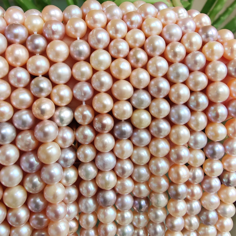 7 mm Dusty Pink Peach Mixed Natural Colours Near Round Freshwater Pearls Beads