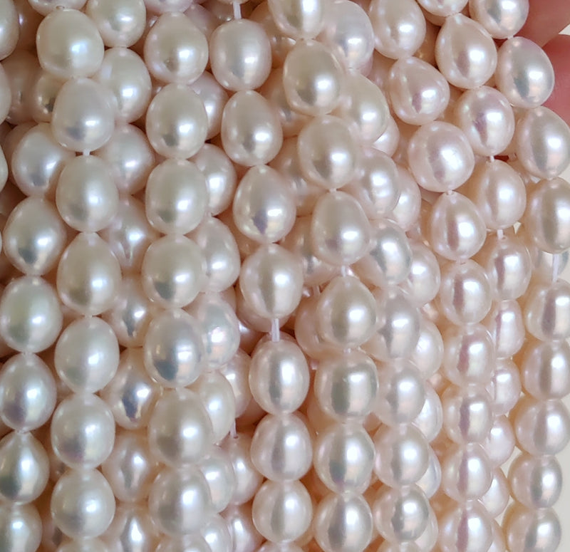 Ivory White Rice Oval Teardrop Freshwater Pearls Beads AA for Jewellery Making Craft
