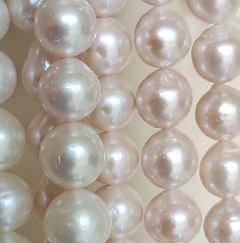 White Large Nucleated Round Baroque Genuine Freshwater Pearls Beads 11-13mm