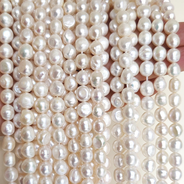 White Baroque Oval Freshwater Pearls Genuine Loose Pearls for Jewellery Making 8-9mm A