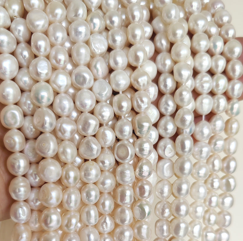 White Baroque Oval Freshwater Pearls Genuine Loose Pearls for Jewellery Making 8-9mm A