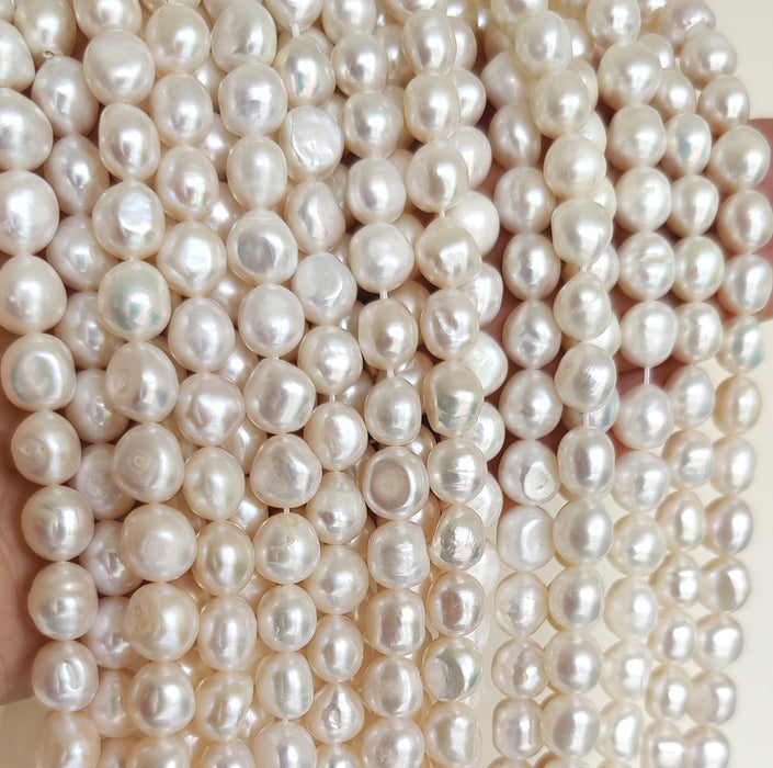 White Baroque Oval Freshwater Pearls Genuine Loose Pearls for Jewellery Making 8-9mm A