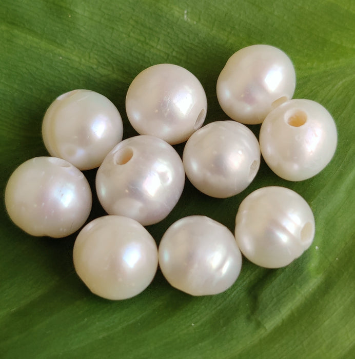 10x 2mm Large Hole White Near Round Freshwater Pearls for Jewellery Making 8-9mm