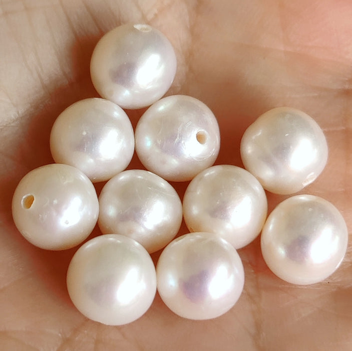 10x Ivory White Round Freshwater Pearls with 1.1mm hole A Jewellery Making