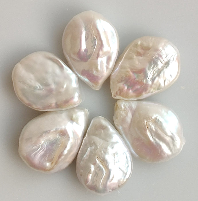 White Flat Teardrop Freshwater Pearls Loose Beads for Jewelery Making 13-14mm