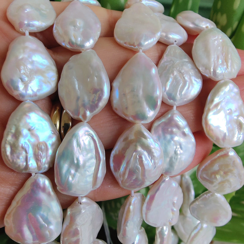 White Flat Teardrop Freshwater Pearls Loose Beads for Jewelery Making 13-14mm