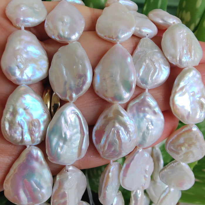 White Flat Teardrop Freshwater Pearls Loose Beads for Jewelery Making 13-14mm