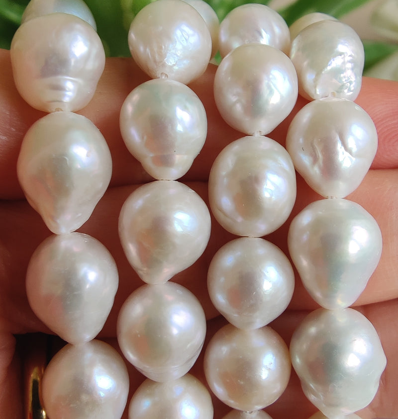 White Baroque Freshwater Pearls Nucleated Teardrop Beads for Making earrings 9-10mm