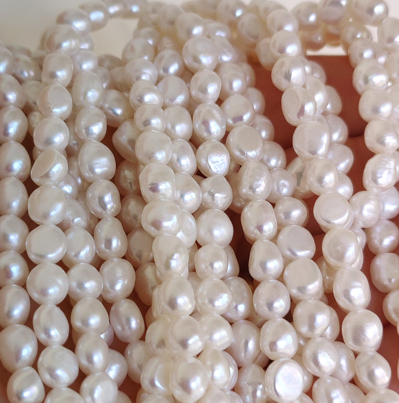 White Baroque Oval Freshwater Pearls Genuine Loose Pearls for Jewellery Making 5-6mm AA