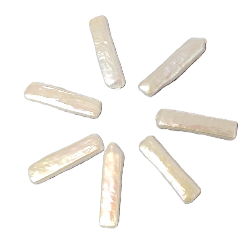 Long White Biwa Stick Genuine Freshwater Loose Pearls Rectangular for Jewellery Making Craft