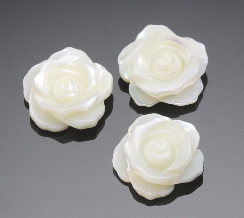 6Pcs Ivory White Mother of Pearl Shell Carved Rose Flower Beads for Jewellery Making