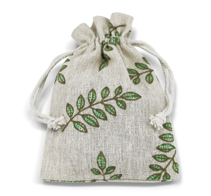 Pattened Cotton linen gift bags 8 cm x 10 cm, Drawstring small jewellery pouches Eco-friendly