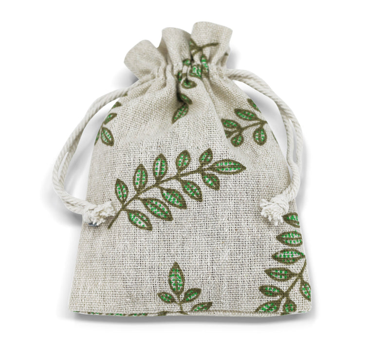 Pattened Cotton linen gift bags 12 cm x 17 cm, Drawstring small jewellery pouches Eco-friendly