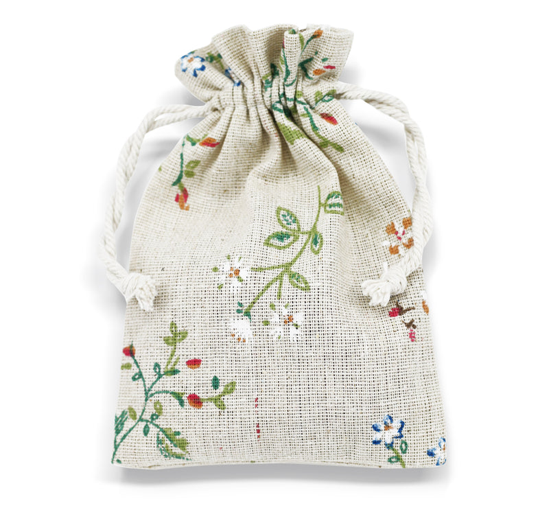 Pattened Cotton linen gift bags 8 cm x 10 cm, Drawstring small jewellery pouches Eco-friendly