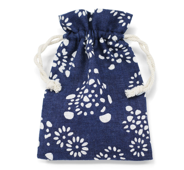 Pattened Cotton linen gift bags 12 cm x 17 cm, Drawstring small jewellery pouches Eco-friendly