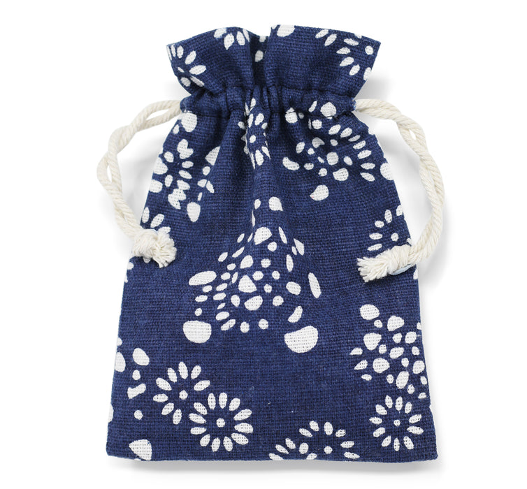 Pattened Cotton linen gift bags 8 cm x 10 cm, Drawstring small jewellery pouches Eco-friendly