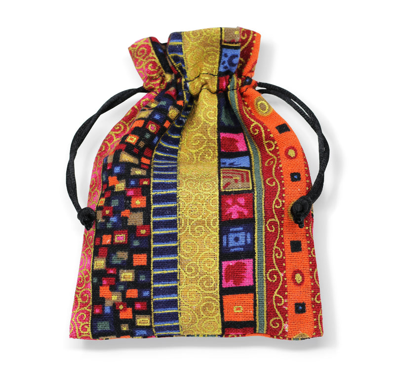 Pattened Cotton linen gift bags 12 cm x 17 cm, Drawstring small jewellery pouches Eco-friendly