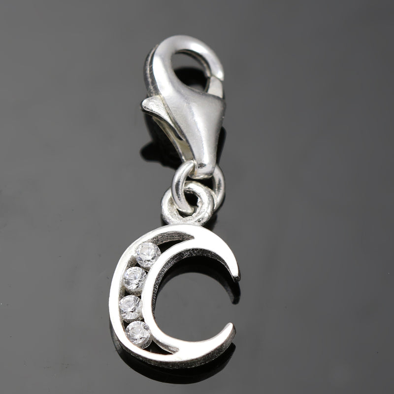 Solid 925 Sterling Silver Alphabet Letter Charm Clip on with Lobster Clasp