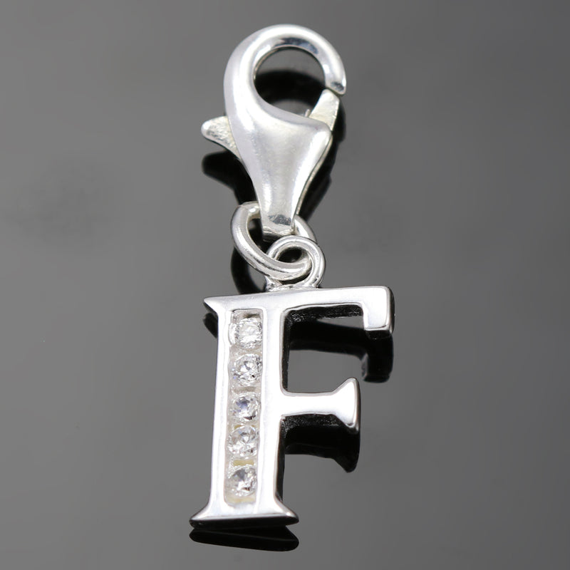 Solid 925 Sterling Silver Alphabet Letter Charm Clip on with Lobster Clasp