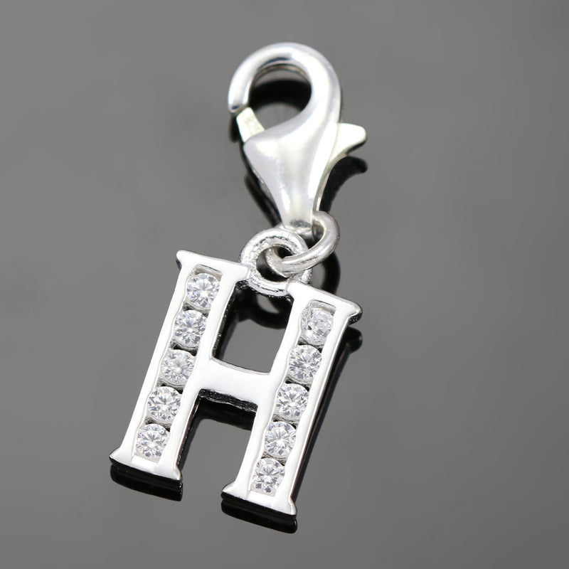 Solid 925 Sterling Silver Alphabet Letter Charm Clip on with Lobster Clasp