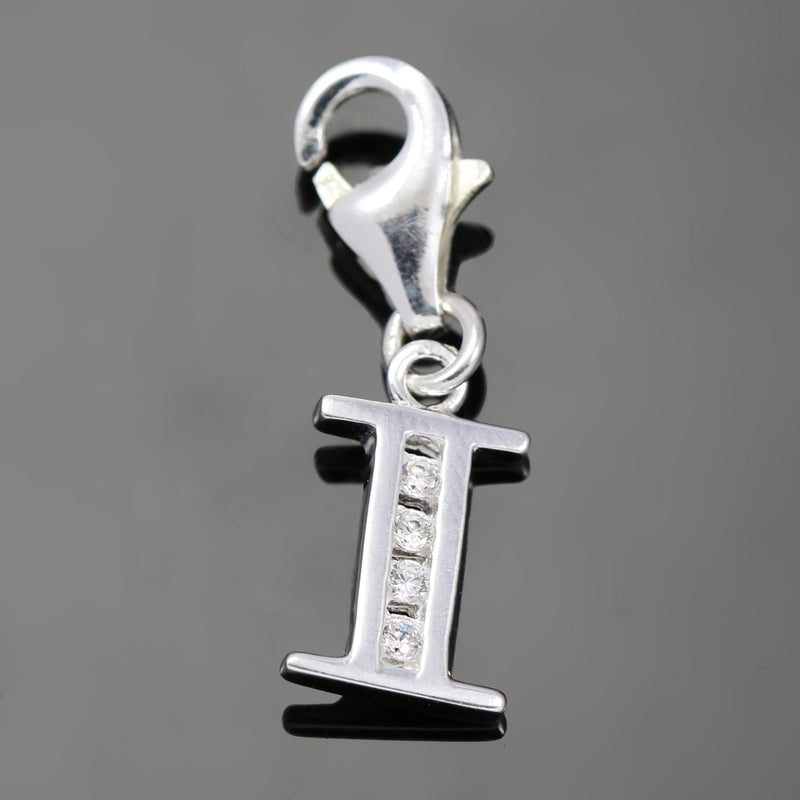 Solid 925 Sterling Silver Alphabet Letter Charm Clip on with Lobster Clasp