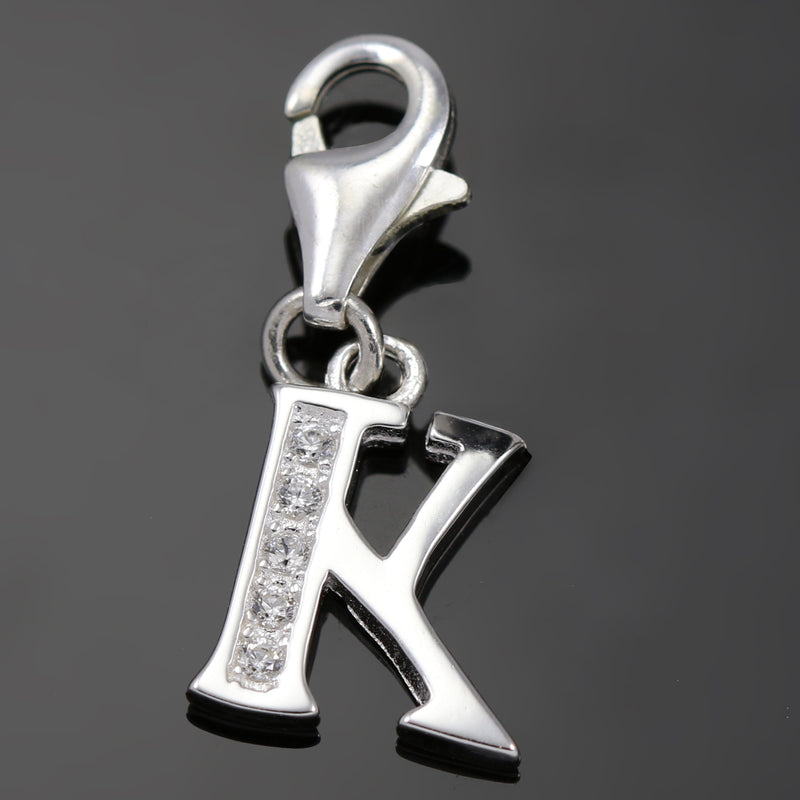 Solid 925 Sterling Silver Alphabet Letter Charm Clip on with Lobster Clasp