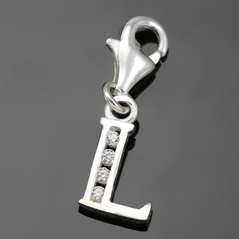 Solid 925 Sterling Silver Alphabet Letter Charm Clip on with Lobster Clasp