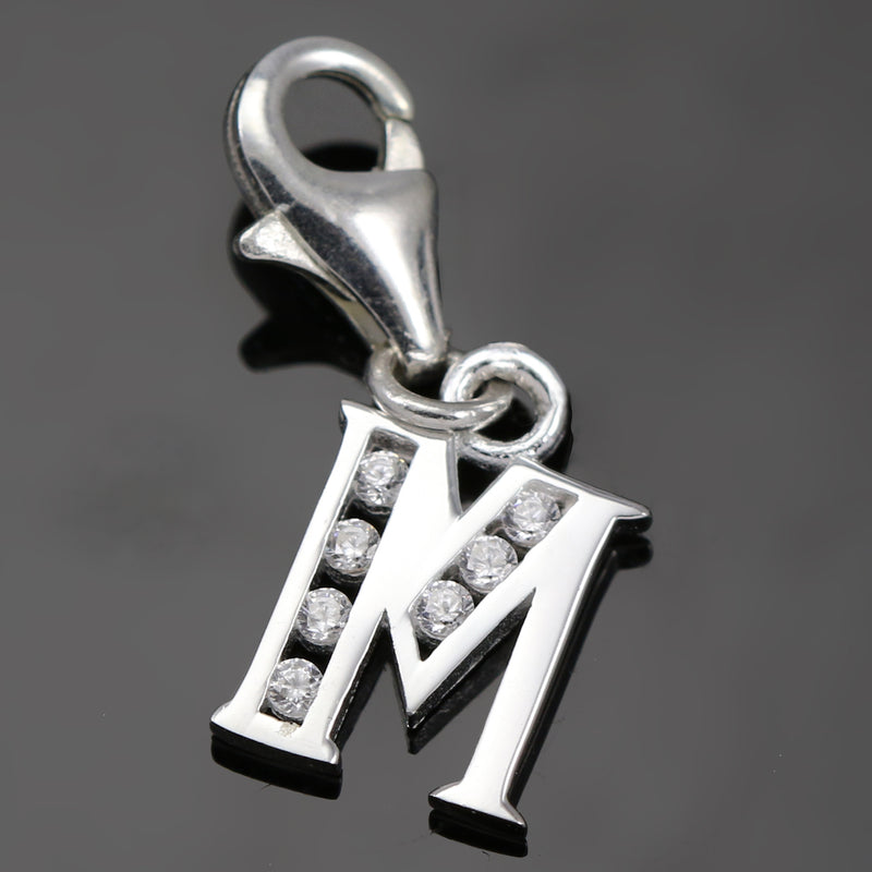 Solid 925 Sterling Silver Alphabet Letter Charm Clip on with Lobster Clasp