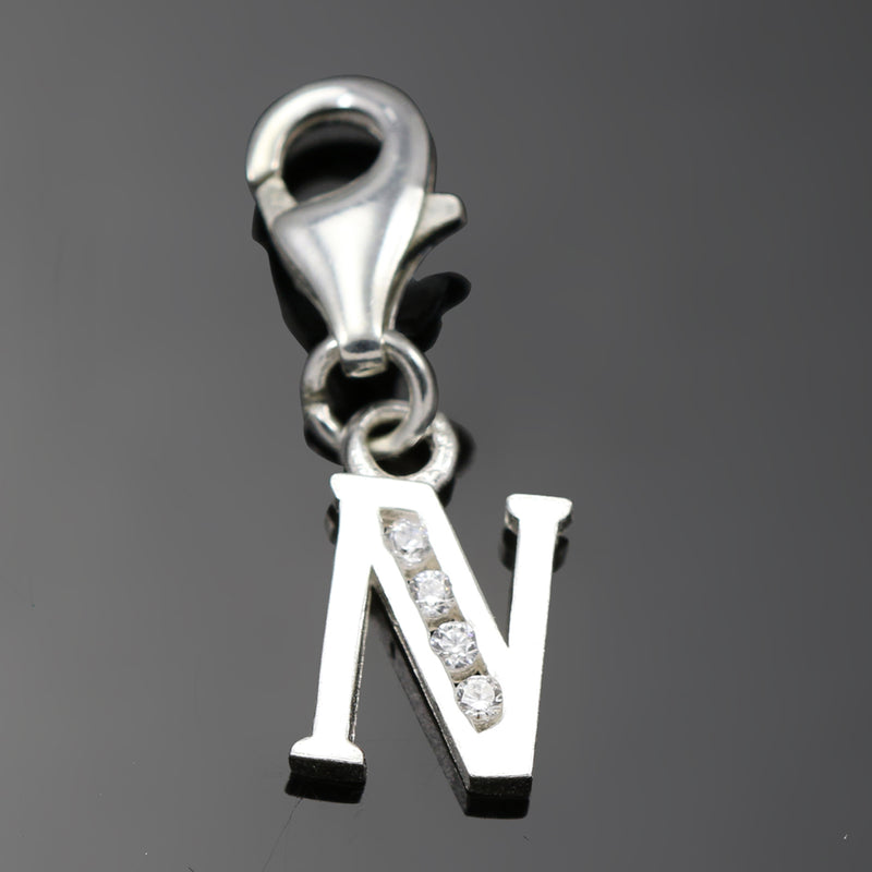 Solid 925 Sterling Silver Alphabet Letter Charm Clip on with Lobster Clasp
