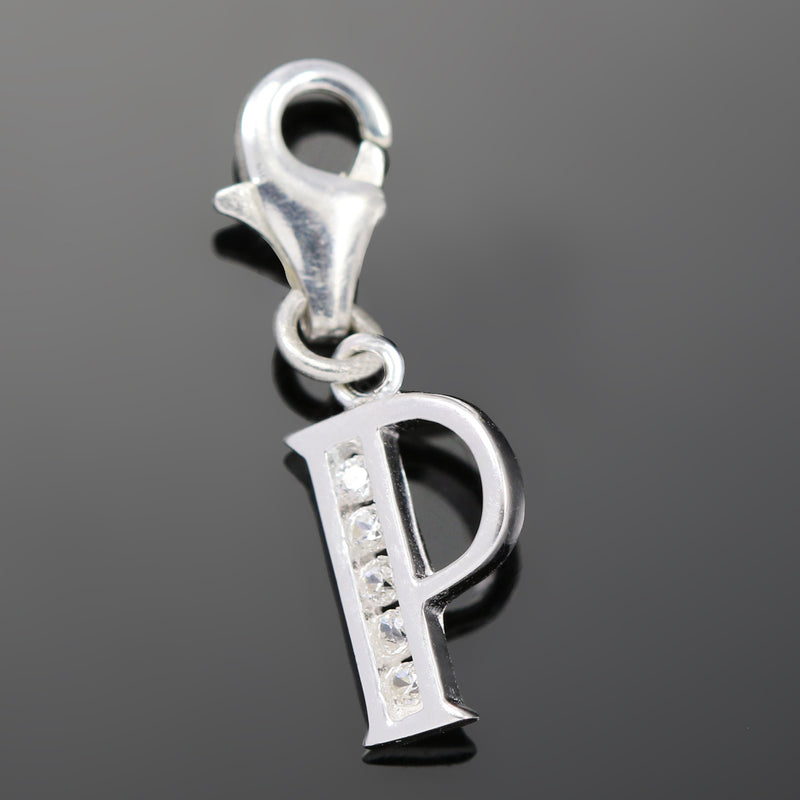 Solid 925 Sterling Silver Alphabet Letter Charm Clip on with Lobster Clasp