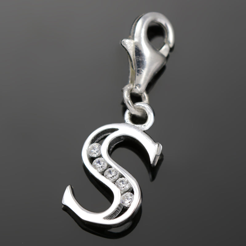 Solid 925 Sterling Silver Alphabet Letter Charm Clip on with Lobster Clasp