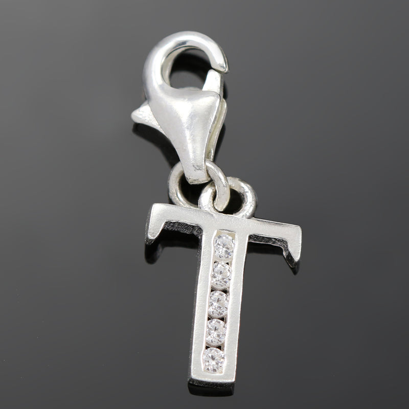 Solid 925 Sterling Silver Alphabet Letter Charm Clip on with Lobster Clasp
