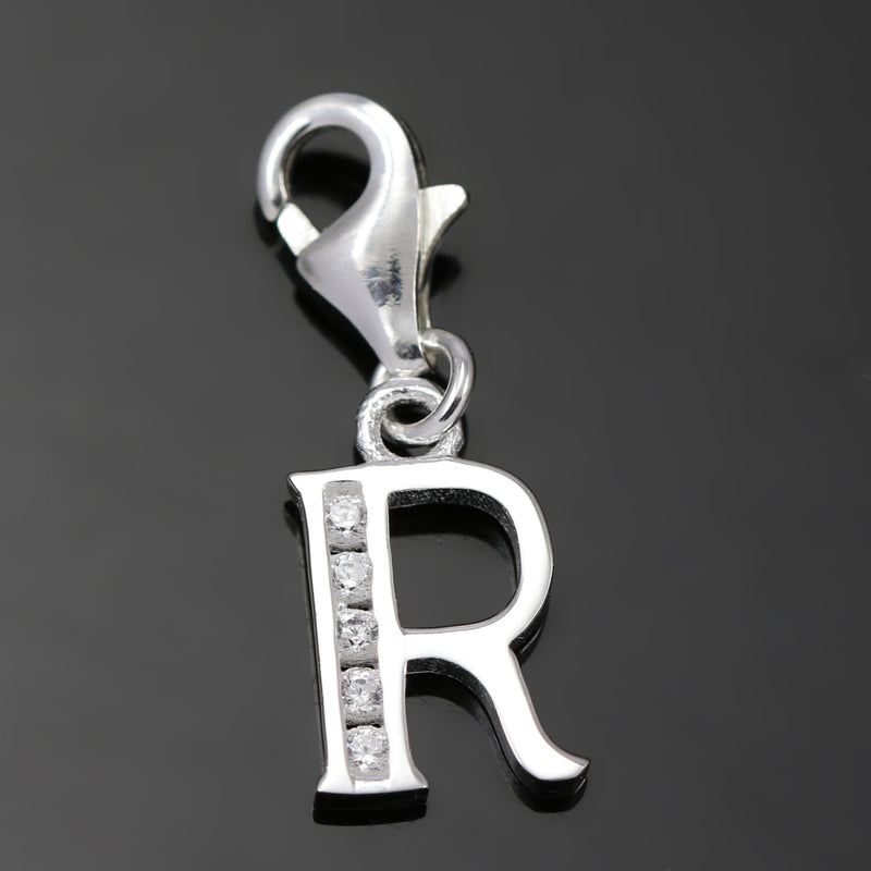 Solid 925 Sterling Silver Alphabet Letter Charm Clip on with Lobster Clasp