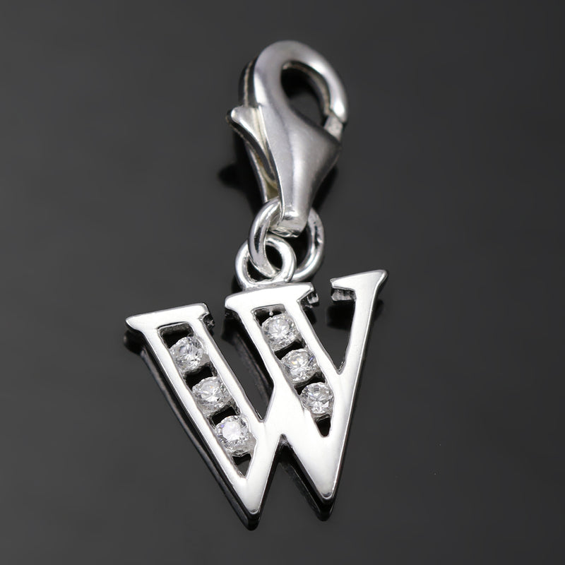 Solid 925 Sterling Silver Alphabet Letter Charm Clip on with Lobster Clasp