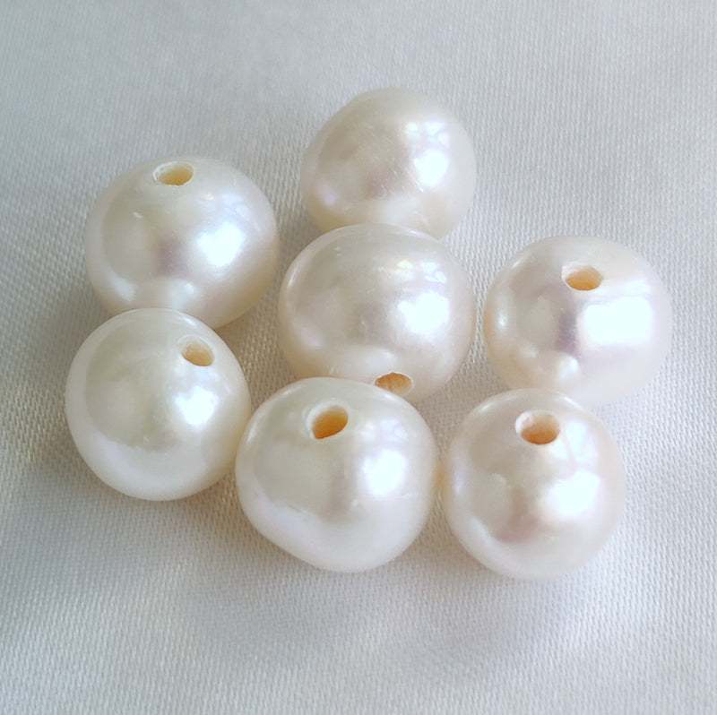 2mm Large Hole White Near Round Freshwater Pearls for Jewellery Making 9-10mm