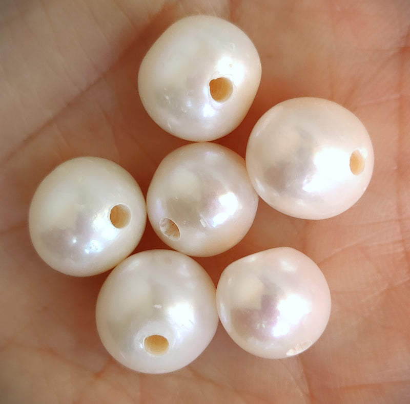 2mm Large Hole White Near Round Freshwater Pearls for Jewellery Making 9-10mm