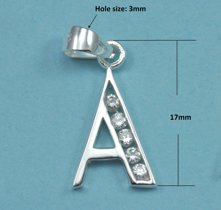 Alphabet letters genuine 925 Sterling Silver with CZ Crystal for use as a charm or pendant